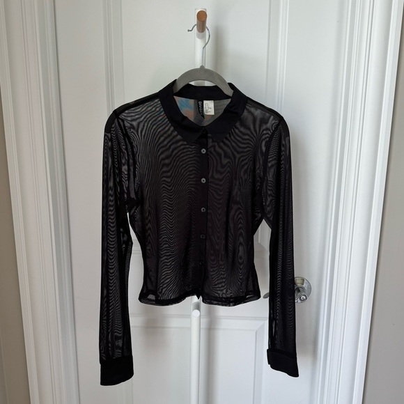 H&M Divided Black Mesh Button Up - Picture 3 of 5